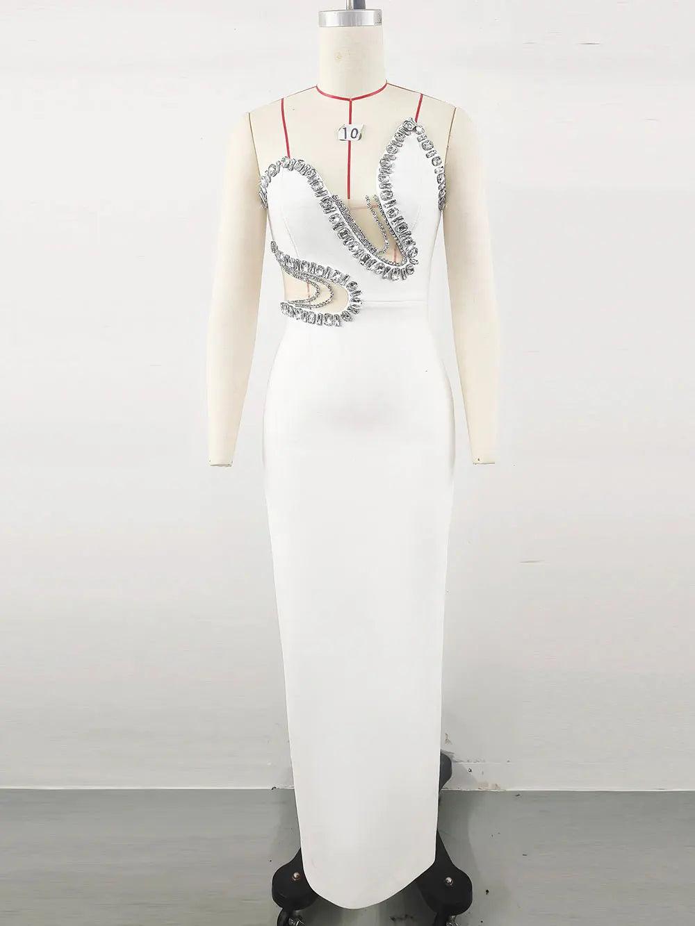 Sexy Women'S Light Luxury Nail Bead Bandage Dress Strapless Sleeveless Patchwork Bodycon Backless Long Dress Party Vestidos WHITE