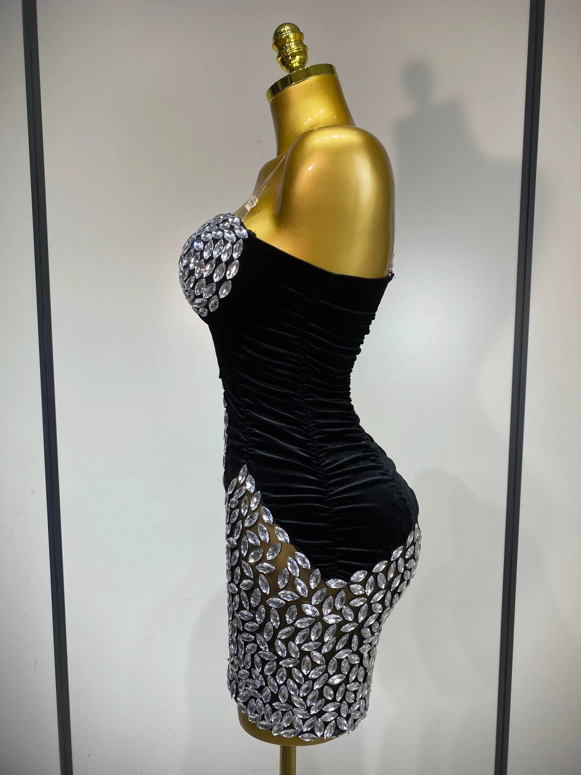Women Sexy Bodycon Mini Dress Nightclub Elegant Evening Party Birthday Dress Celebrity Singer Shining Diamond Stage Costume