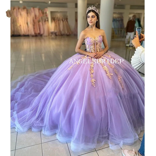 Luxury Lilac Quinceanera Dresses Ball Gown Vestidos De 15 Anos Formal Birthday Party Prom Dresses Corset Back