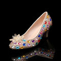Luxury Colorful Rhinestones Wedding Women Pumps Fashion Round toe Crystal Flowers Bridal Party High heels Elegant Banquet Shoes Champagne