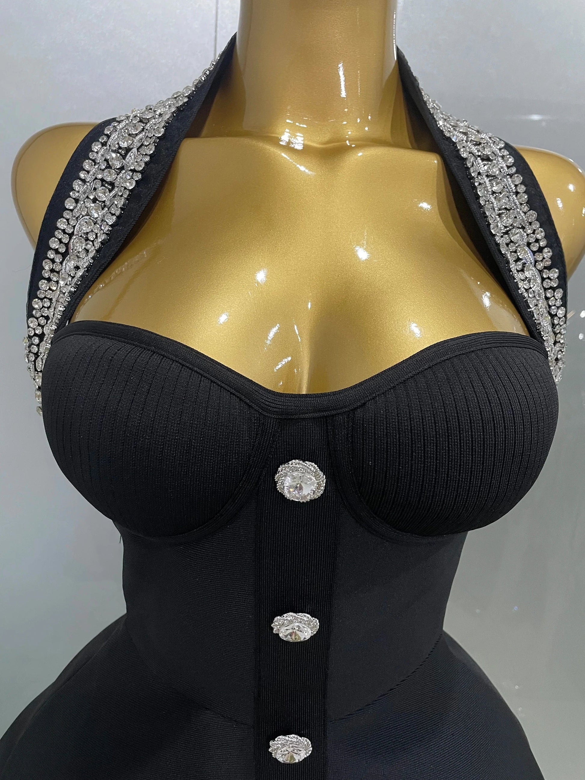 Women Black Sexy Off the Shoulder Shinning Crystal Bodycon Bandage Long Dress Gloves Elegance Celebrate Evening Party Dress