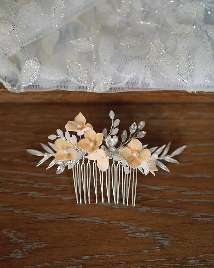 Bridal Jewelry Porcelain Flower Hair Comb Pin Clip For Brides Bridesmaids Hairpins Floral Leaf Head Piece Wedding Accessories a