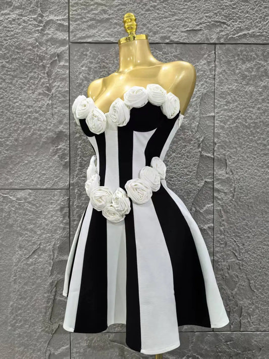Top Quality Women Sexy Strapless Florals A-line Mini Bandage Dress Cute Girls' Birthday Party Fashion Cocktail Outfit