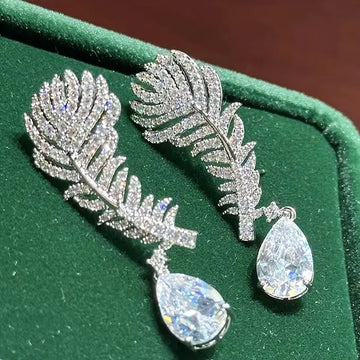AAA Zircon Bridal Earrings Feather Cubic Zirconia Wedding Earring For Bride Bridesmaids Accessories Women Birthday Gifts Jewelry