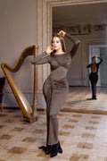 Women Celebrity Sexy O Neck Long Sleeve Gray White Maxi Long Gowns Dress 2024 Elegant Evening Party Club Vestido