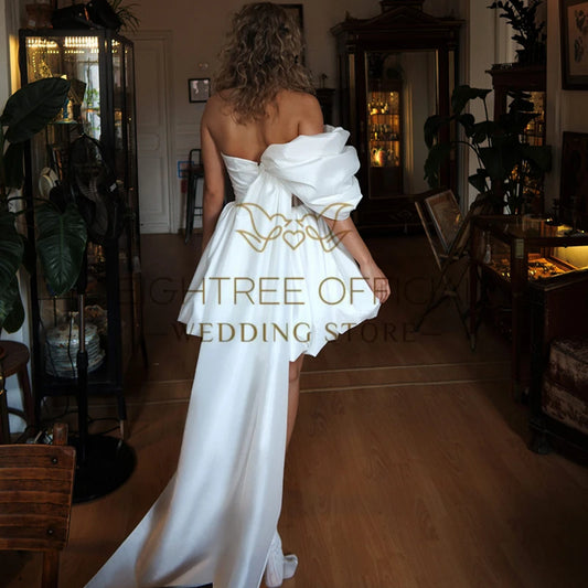 White Short Wedding Dresses Sweetheart Sleeveless Mini Satin Bridal Dress Formal Evening Wedding Prom Gowns Customized