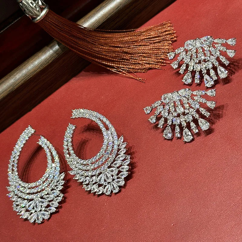 Luxury Silver Color AAA Zircon Bridal Earrings CZ Zirconia Wedding Earring For Women Brides Accessories Birthday Gift Jewelry