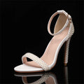 Luxury Pearls Rhinestones Ankle Strap Women Sandals Fashion Summer Stiletto High heels Pumps Sandals Wedding Bridal Prom Shoes