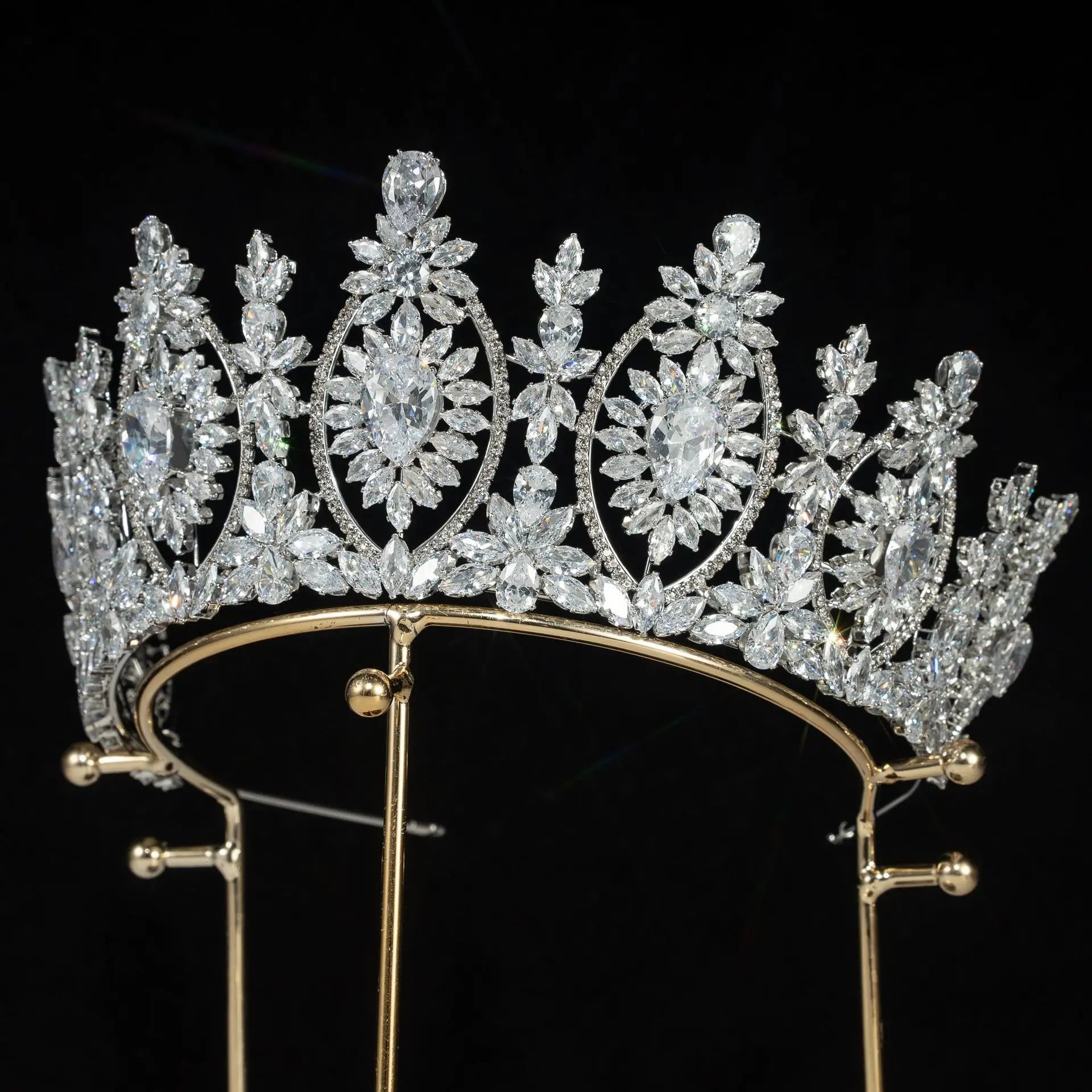 Bridal Hair Jewelry Red Zirconia Tiaras Crowns Zircon Headband Diadem Brides Women Pageant Prom Headpiece Wedding Accessories