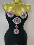 Luxury Sexy Strapless Backless Crystal Diamonds Black Bodycon Bandage Jumpsuit Women Celebrity Designer High Street Rompers