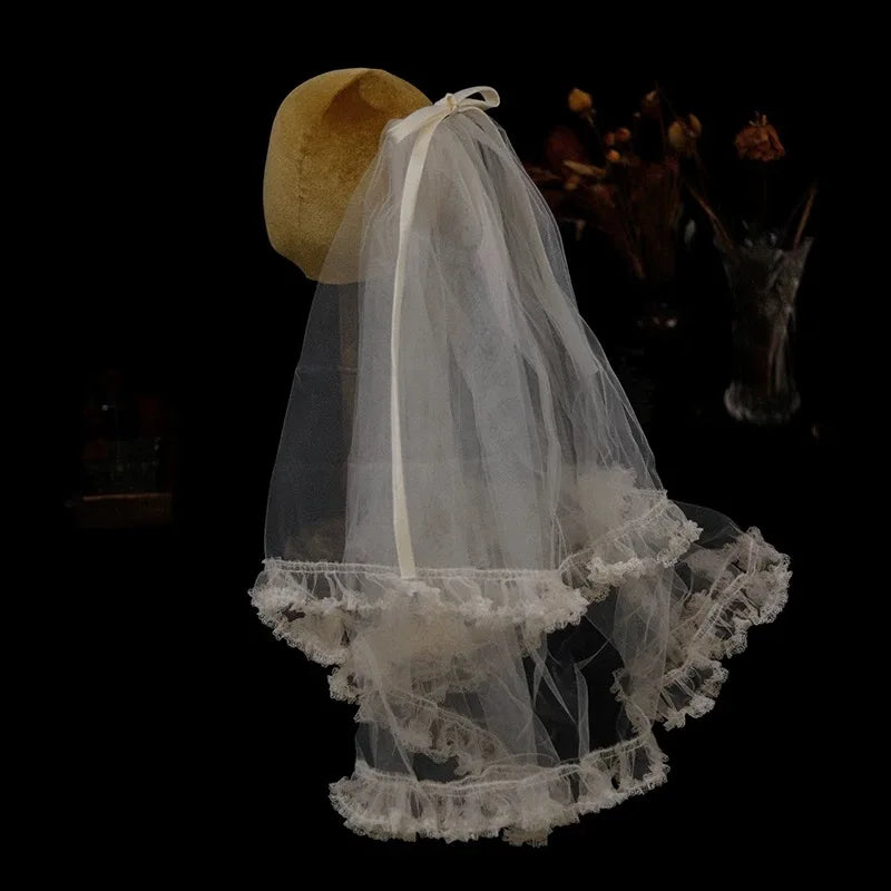 Short Bowknot Bridal Veil Lace Wedding Veils For Evening Dinner Party Dress Women Birthday Gift Hair Accessories Brides Jewelry