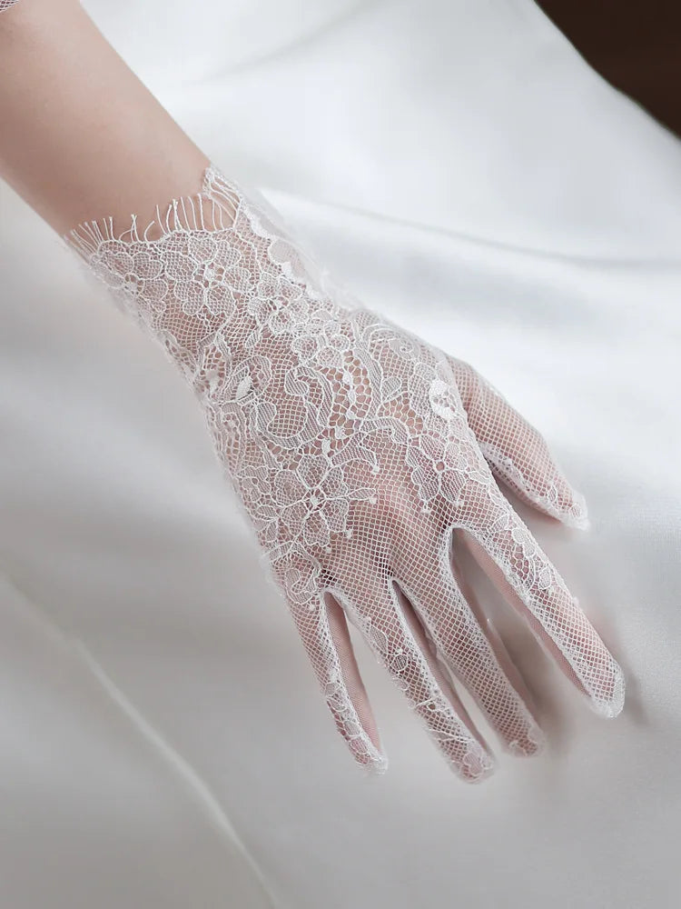 Short Bridal Gloves Vintage Flower Long Wristband Wedding Glove For Women Girl Party Evening Dress Jewelry Bride Accessories