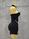 Black Color Women Sexy Strapless Shinning Crystal Bodycon Mini Bandage Dress Necklace Fashion Celebrate Nightclub Party Wear
