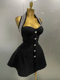 Women Black Sexy Off the Shoulder Shinning Crystal Bodycon Bandage Long Dress Gloves Elegance Celebrate Evening Party Dress