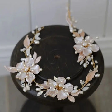 Vintage Gold Color Headband Hairband Flower Leaf Headpiece For Bride Pearl Headwear Wedding Accessories Bridal Hair Jewelry a