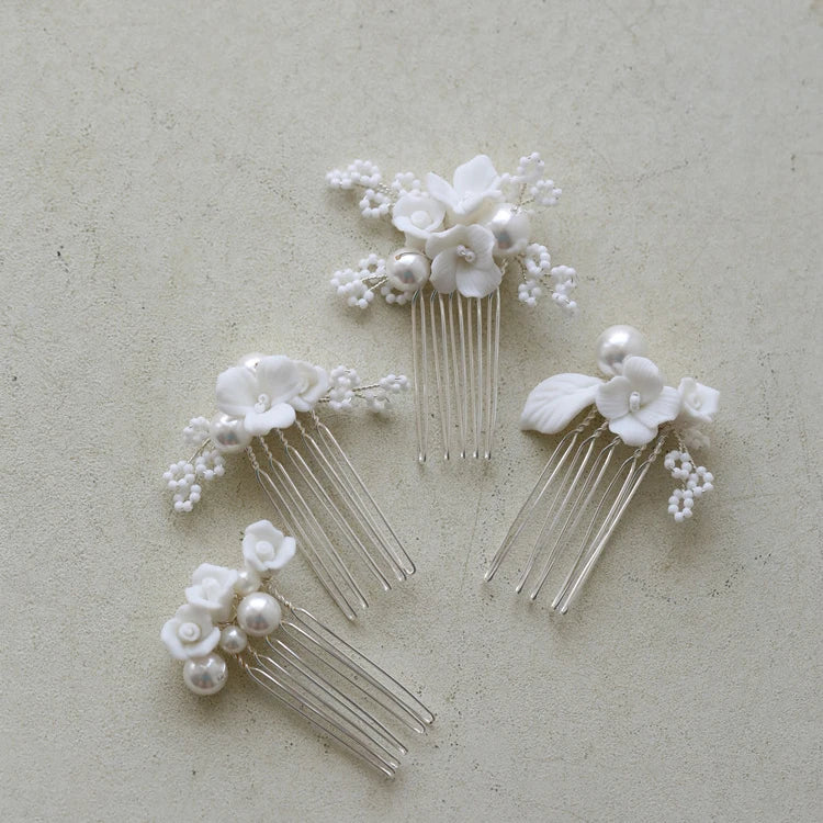 Bridal Jewelry Imitation Pearl Hair Comb Pin Porcelain Flower Head Piece Brides Gold Silver Color Hairpin Wedding Accessories silver color