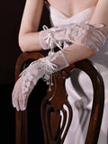 Short Bridal Gloves Flower Pearl Wedding Glove For Women Girl Party Evening Dress Jewelry Brides Accessories