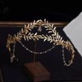 Vintage Gold Color Baroque Headband Tiara Brides Rhinestones Leaf Headpiece Headdress Wedding Accessories Bridal Hair Jewelry a