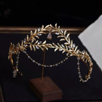 Vintage Gold Color Baroque Headband Tiara Brides Rhinestones Leaf Headpiece Headdress Wedding Accessories Bridal Hair Jewelry a