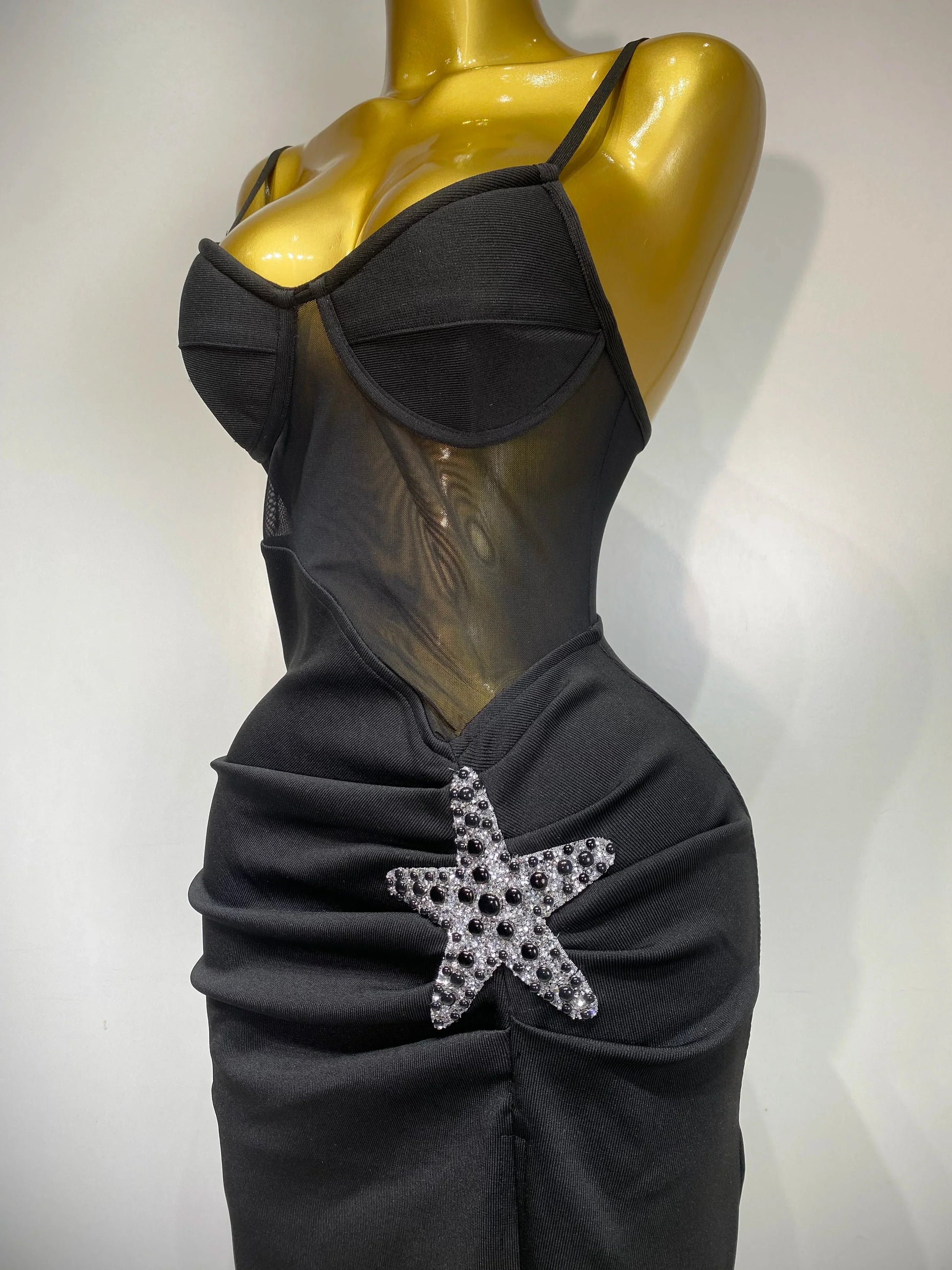 Sexy Long Dress Starfish Decoration Bandage Dress Women Elegant Style Fashion Evenig Party Luxury Birthday Prom Gowns