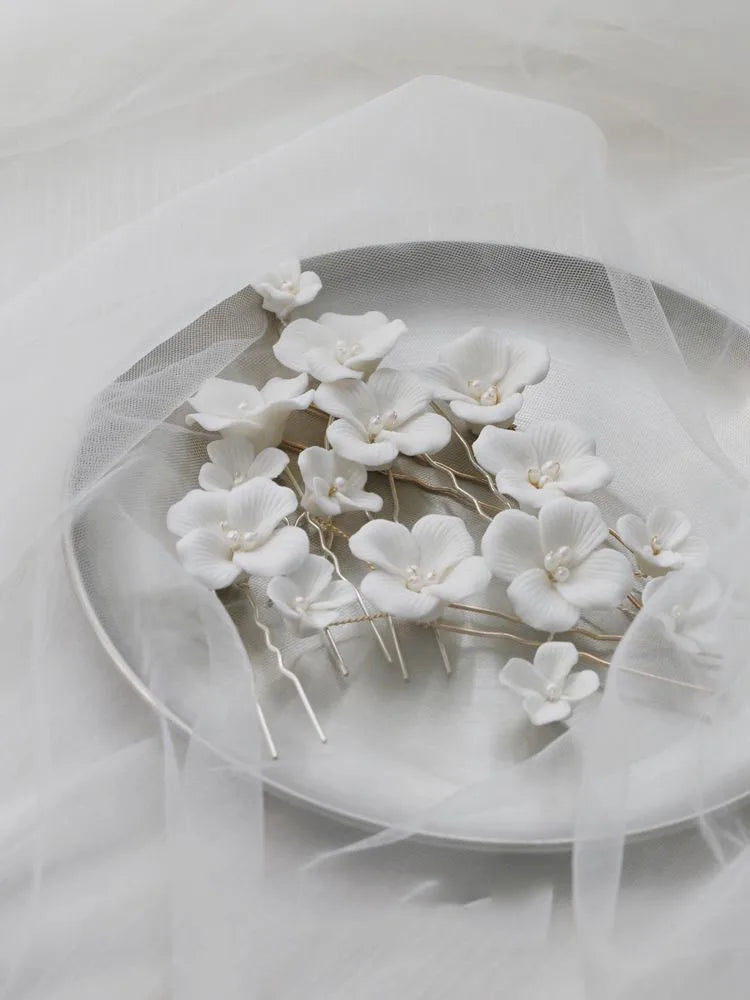 Porcelain Flower Head Pieces Freshwater Pearl Hairpins For Brides Bridesmaids Hair Pins Clips Wedding Accessories Bridal Jewelry