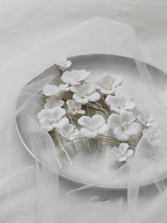 Porcelain Flower Head Pieces Freshwater Pearl Hairpins For Brides Bridesmaids Hair Pins Clips Wedding Accessories Bridal Jewelry