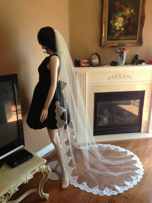 250cm lace wedding veil 1 layer bridal veil with metal comb in white , off white , ivory IVORY