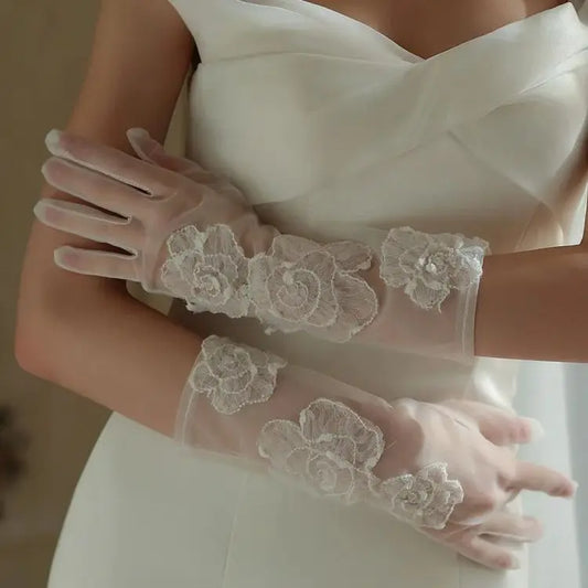 Short Bridal Gloves Flower Wedding Glove For Women Girl Party Dinner Dress Gift Jewelry Brides Accessories a