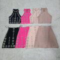 Sexy Women's Hot Diamond Top+Bandage Short Skirt Sets O-neck Sleeveless Short Tank Top+High Waist Short Skirt Two Piece Set