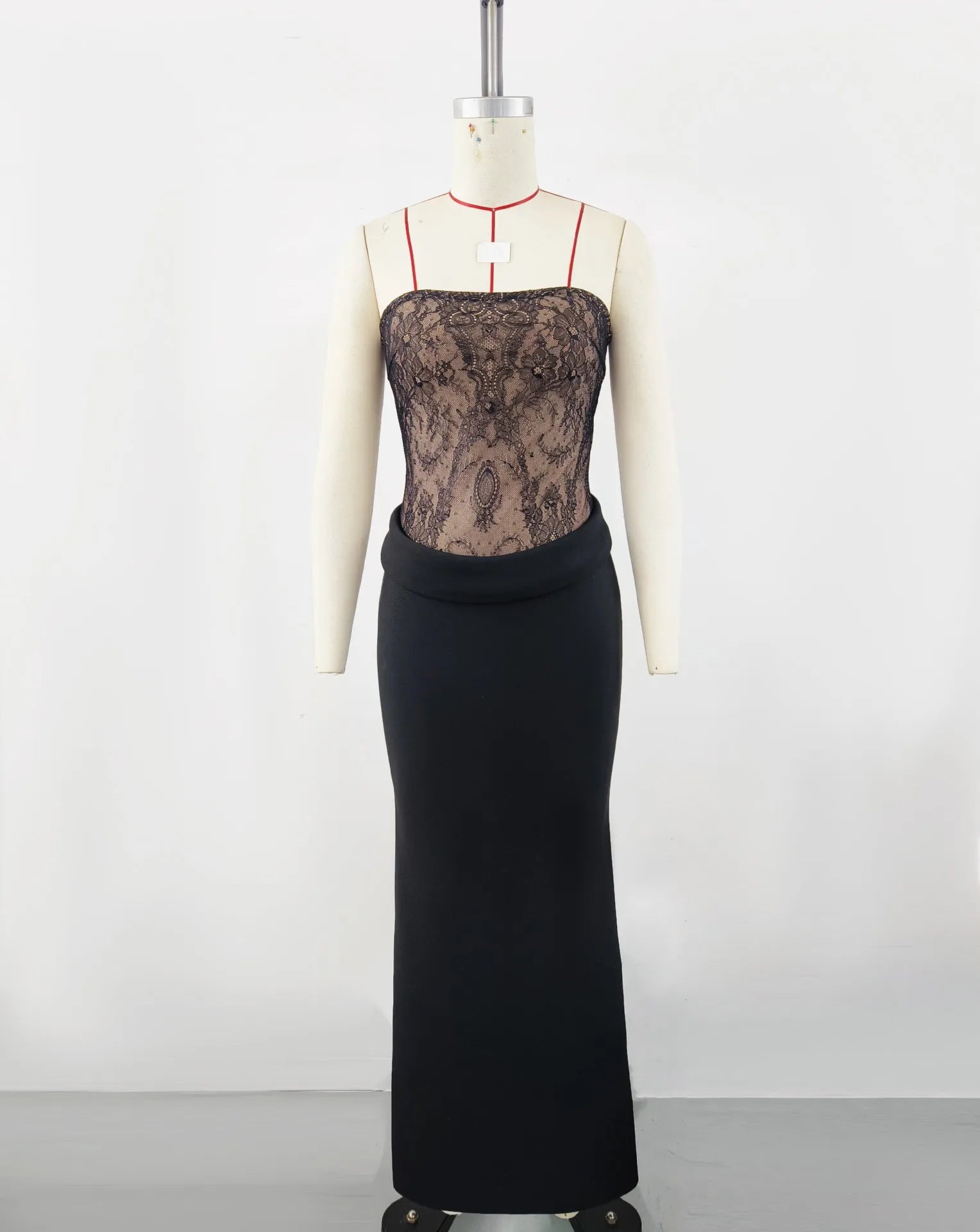 Black Color Women Sexy Lace Strapless Long Bandage Dress Celebrate Fashion Nightclub Party Birthday Outfit New Style black