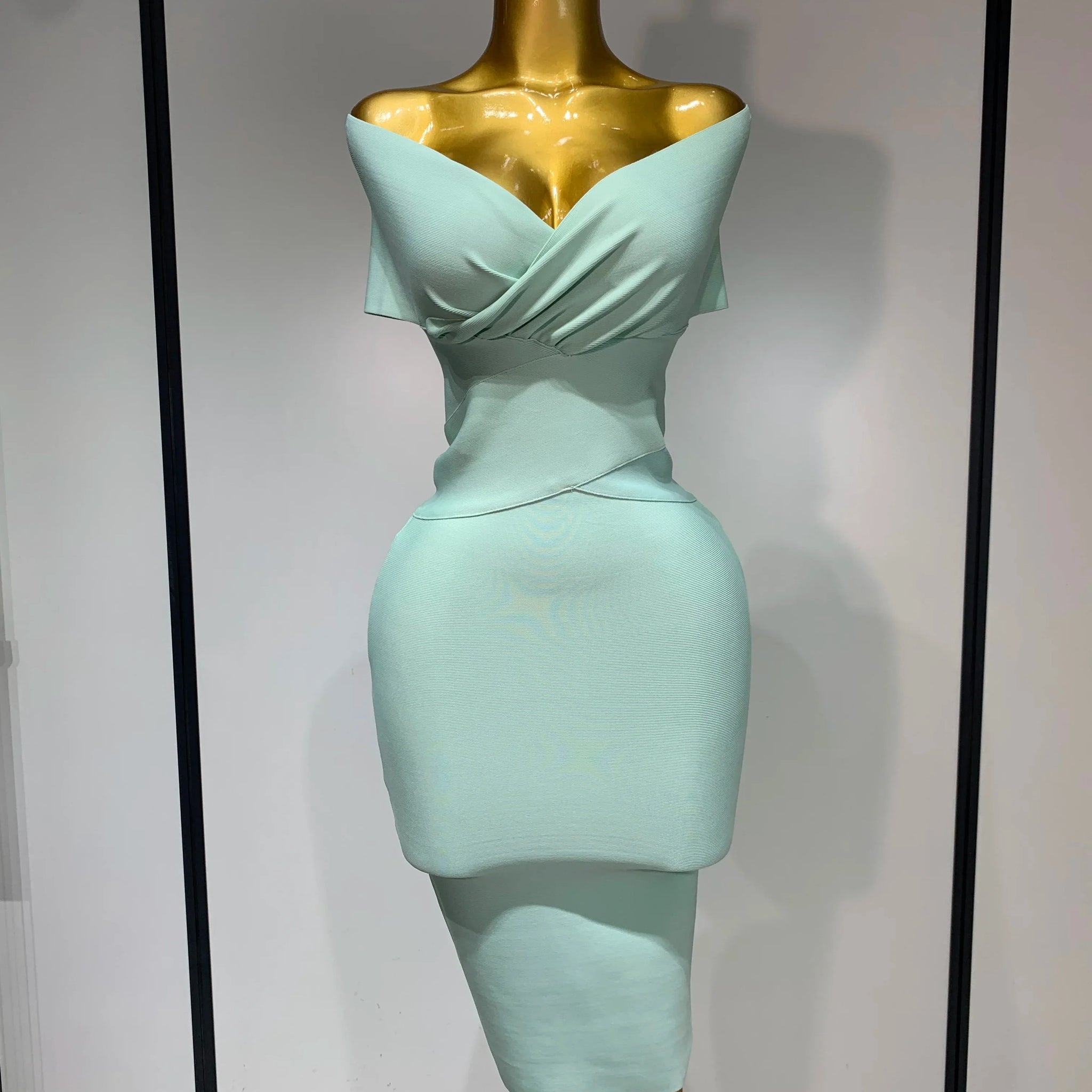 High Quality Women Bodycon Sexy Off The Shoulder Bandage Dress Club Dress Midi Celebrity Elegant Party Luxury Birthday Dress Mint