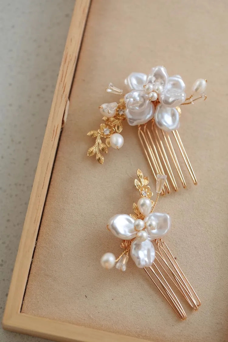 Wedding Accessories Floral Flower Hair Comb Pin Clip Gold Color Head Piece For Brides Bridesmaids Hairpin Bridal Jewelry