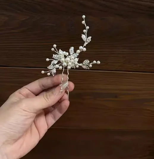 Wedding Accessories Pearl Crystal Hair Pin Clip Vintage Gold Silver Color Head Pieces Bridesmaids Brides Hairpins Bridal Jewelry silver color 1