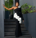 Women Sexy One Sleeve White Florals Bodycon Long Bandage Dress Fashion Nightclub Party Cocktail Outfit Vestido