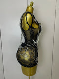 Sexy Fashion Pin Decoration Fringe Beading Short Party Dress Women Hollow Out Nightclub Performance Singer Costume