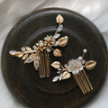 Opal Rhinestones Crystal Hair Comb Pin Clip Gold Color Head Piece Brides Flower Leaf Hairpins Wedding Accessories Bridal Jewelry