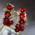 Red Flower Headband Hairband Crystal Headpiece Headwear For Bride Tiara Crown Headdress Bridal Jewelry Wedding Hair Accessories