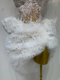 Sexy Strapless Tops Mesh Mini Skirt Two Piece Set Women Evening Party Nightclub Singer Stage Costume Luxury Birthday Gown