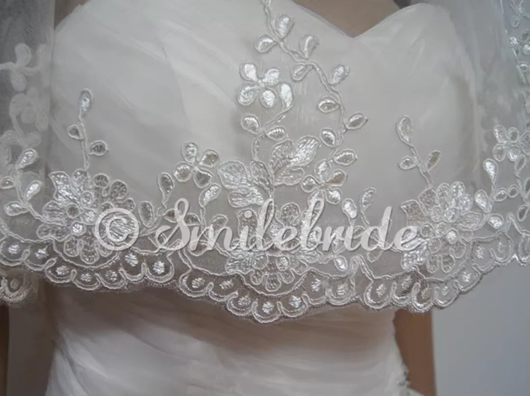 One layer 65" (165cm) Lace Wedding Veil No Comb