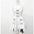 Spring Women's White Puff Dress Strapless Sleeveless Three Dimensional Bow Design A-line Mini Dress Evening Party Vestidos WHITE