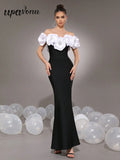 Elegant Women's Light Luxury Flower Design Bandage Dresses One Collar Shoulder Bodycon Bareback Long Dress Party Vestidos