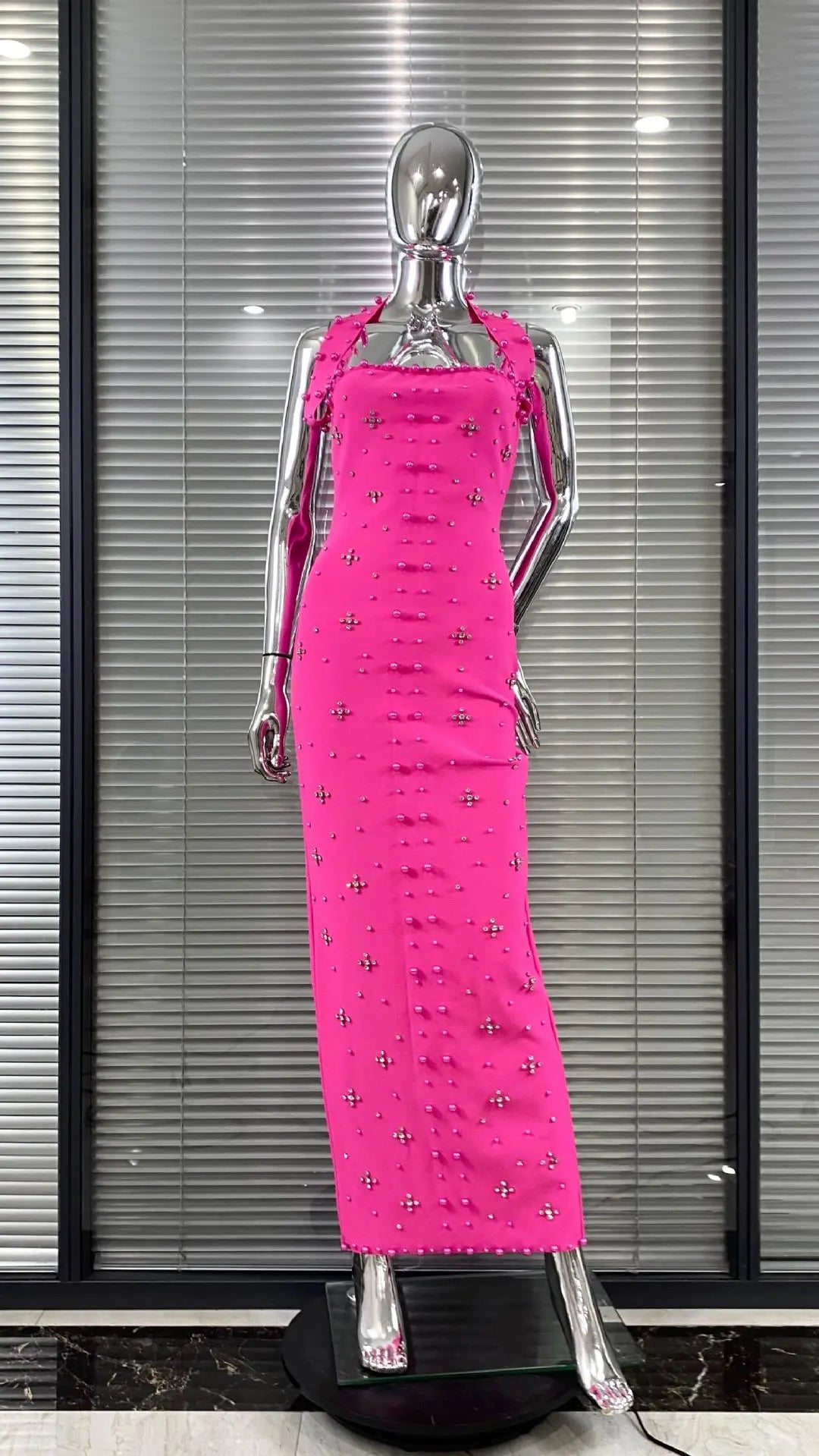 Black Rosered Women Sexy Halter Beading Bandage Bodycon Long Dress Elegant Evening Party Birthday Fashion Vacation Outfit Rose Red