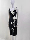 High Quality Women Sleeveless Sexy O-Neck Flowers Bodycon Mid-calf Bandage Dress Birthday Party Celebrate Cocktail Dress