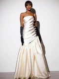 Elegant Strapless Slim Long Dress Sexy One Shoulder Black And White Contrasting Evening Gowns Banquet Wedding Dress For Women