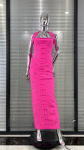 Women Sexy Halter Off the Shoulder Beading Rhinestones Bodycon Long Bandage Dress Evening Party Cocktail Vestido Rose Red