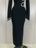 Sexy Long Sleeve Diamonds Maxi Long Bodycon Bandage Dress Women Celebrity Elegant Evening Party Luxury Birthday Dresses