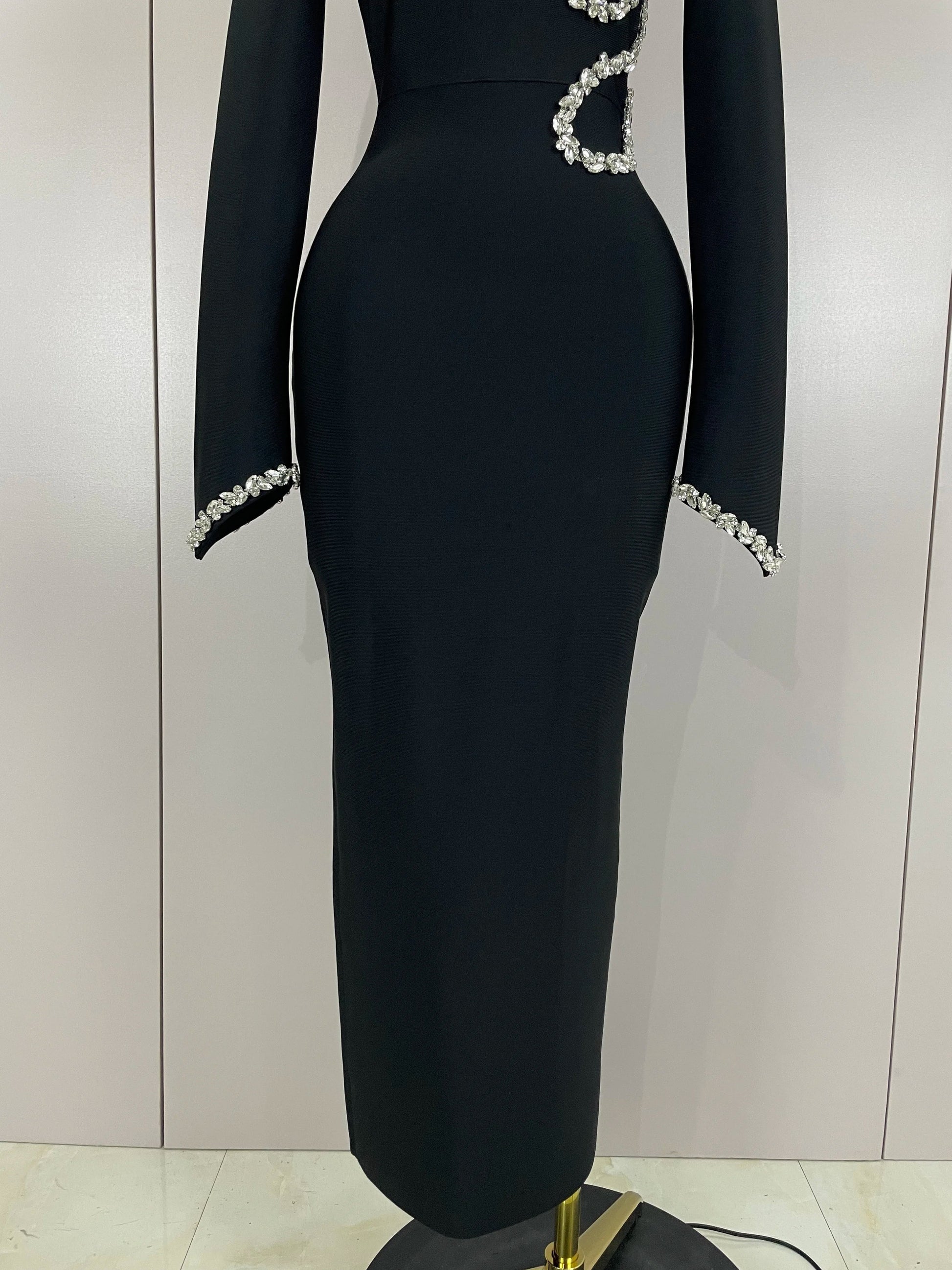 Sexy Long Sleeve Diamonds Maxi Long Bodycon Bandage Dress Women Celebrity Elegant Evening Party Luxury Birthday Dresses