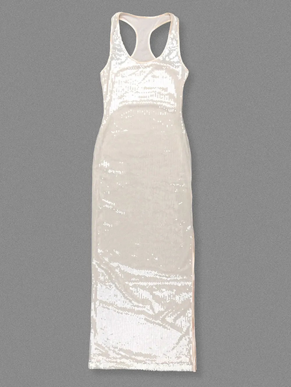 2025 Spring Sexy Women's Light Luxury Bright Piece Long Dress with U Neck Sleeveless Bodycon backless Evening Club Party Dresses