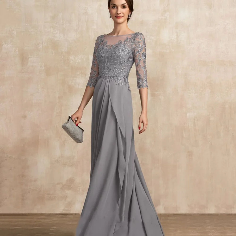 Customized Elegant Chiffon Dress Formal Occasion Half Sleeves A Line Wedding Party Gowns Lace Mother Dresses New For Bride
