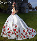 Customized Mexican Charro Quinceanera Dress Princess V Neck Soft Satin Embroidery Sixteen Birthday Dress Vestio De Anos Para Xv